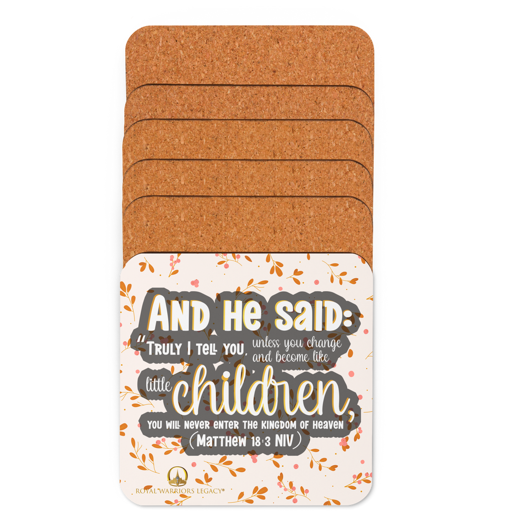 Childlike Faith: Matthew 18:3 Cork-Back Coaster Set (1–6 pcs)