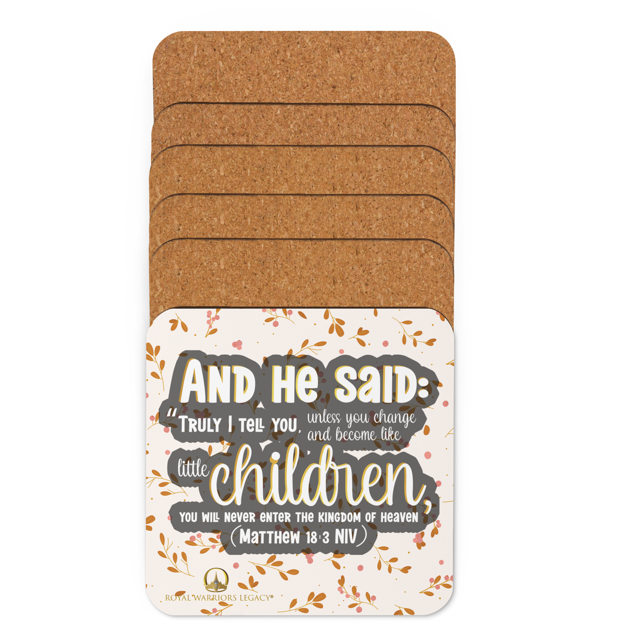 Childlike Faith: Matthew 18:3 Cork-Back Coaster Set (1–6 pcs)