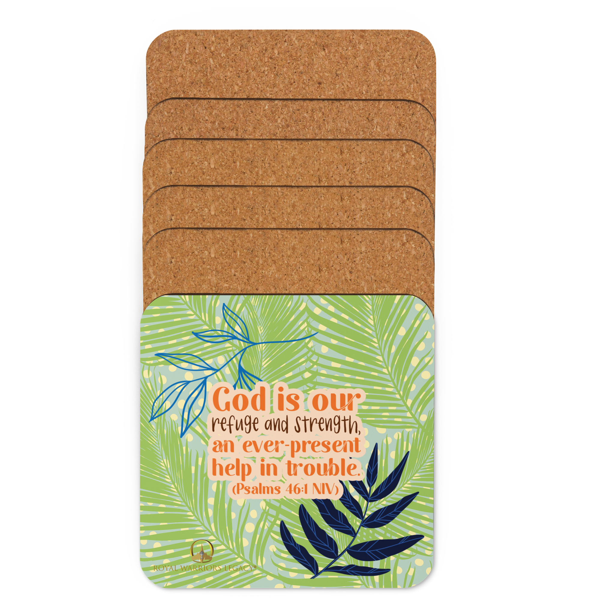 God Our Refuge: Psalm 46:1 Cork-Back Coaster Set (1–6 pcs)