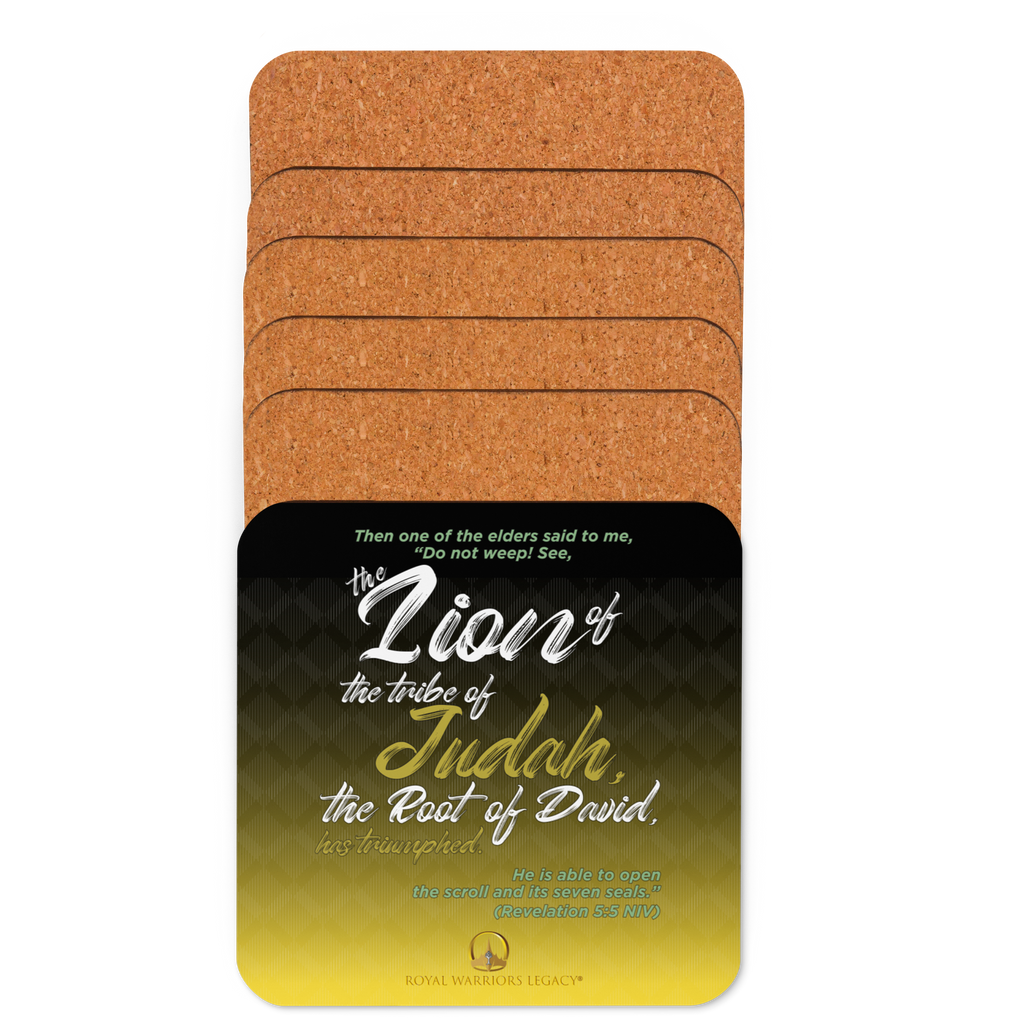 Lion of Judah & Root of David: Revelation 5:5 Cork-Back Coaster Set (1–6 pcs)