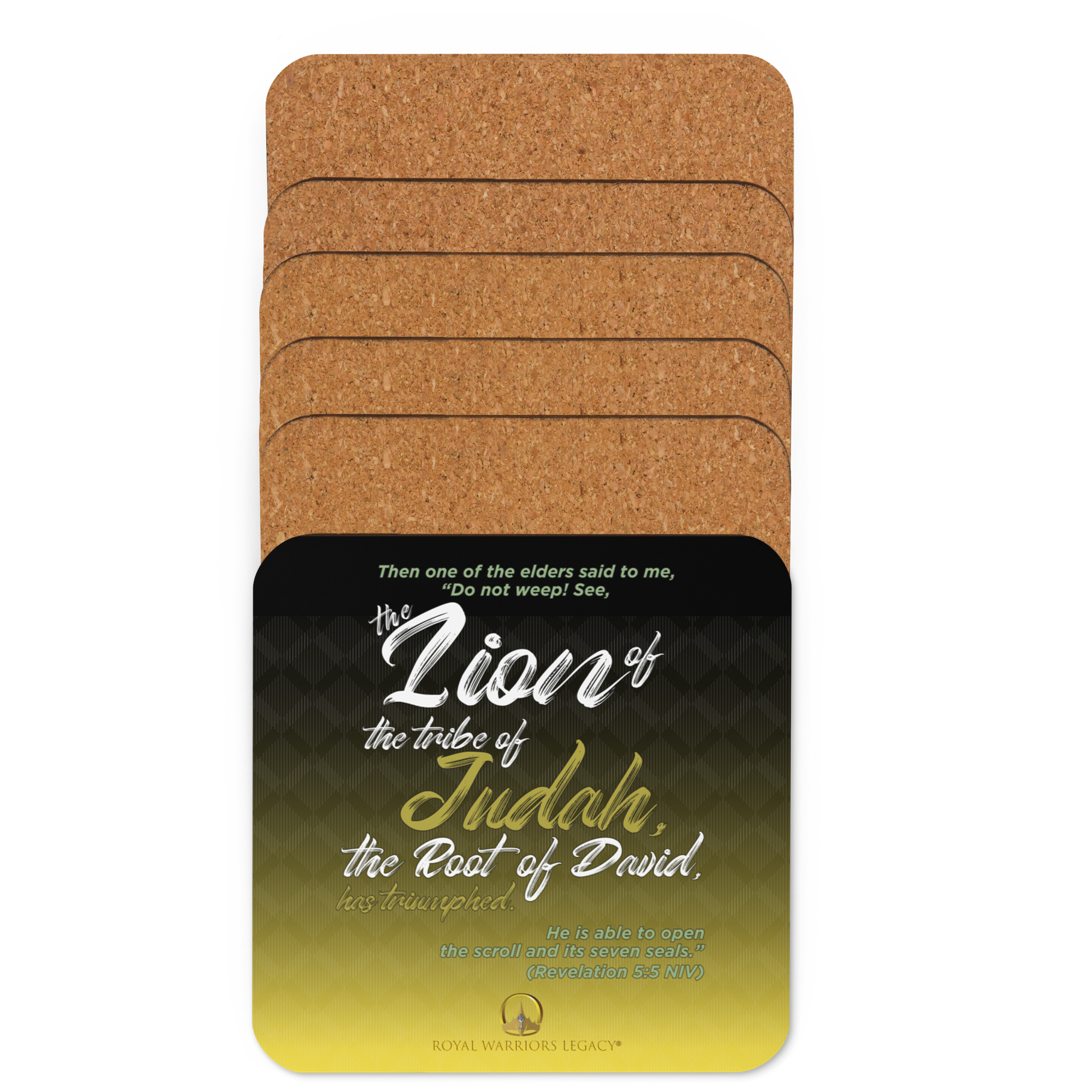 Lion of Judah & Root of David: Revelation 5:5 Cork-Back Coaster Set (1–6 pcs)