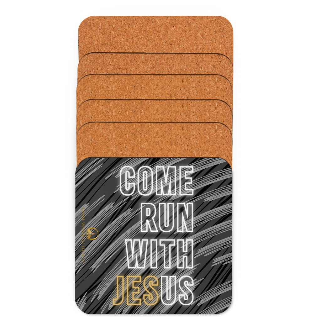Come Run With Jesus Gold Cork-Back Coaster Set (1–6 pcs)