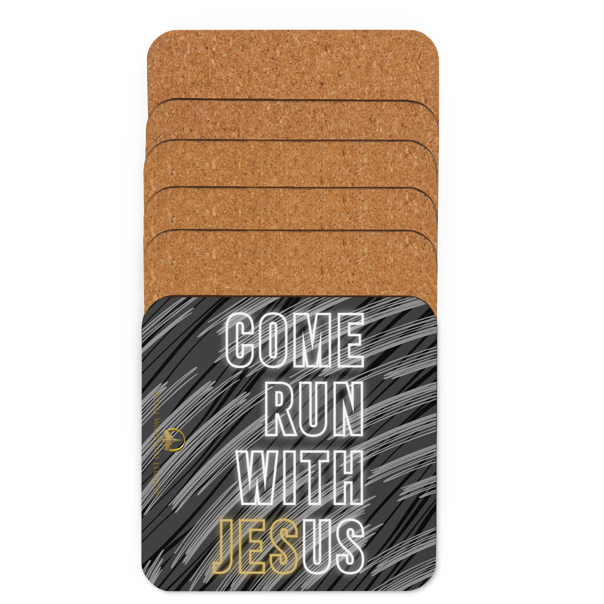 Come Run With Jesus Gold Cork-Back Coaster Set (1–6 pcs)
