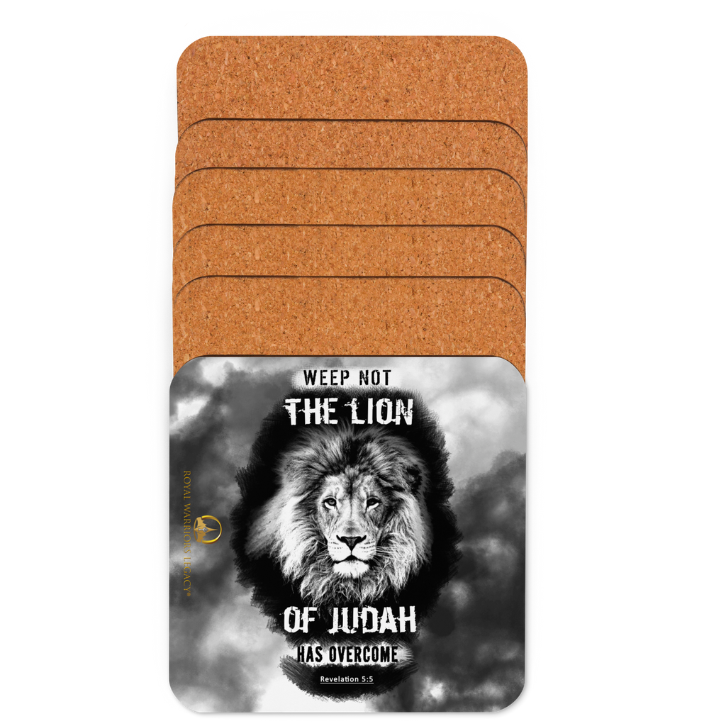 The Lion of Judah: Revelation 5:5 Cork-Back Coaster Set (1–6 pcs)