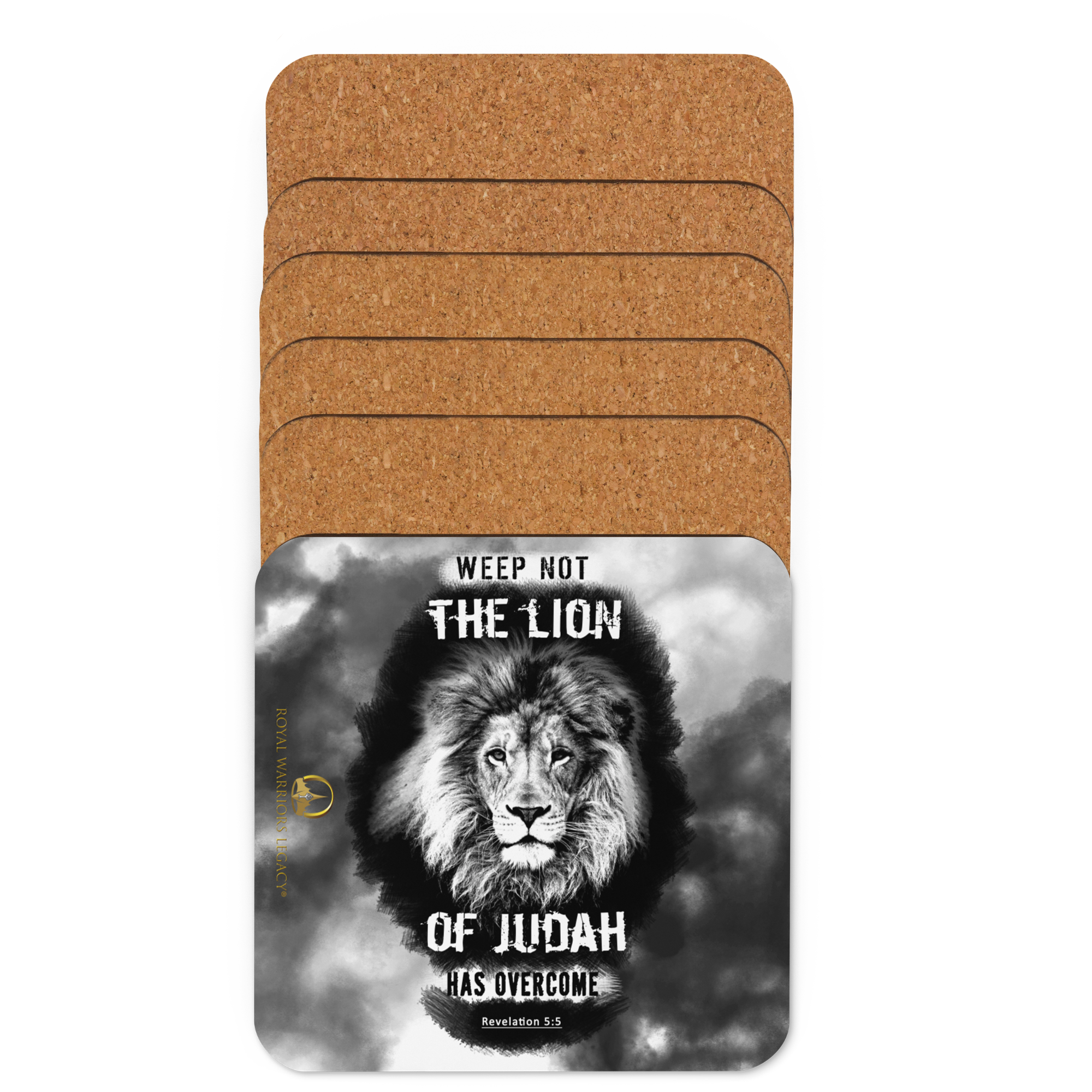 The Lion of Judah: Revelation 5:5 Cork-Back Coaster Set (1–6 pcs)