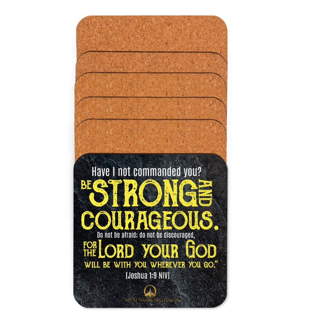 Be Strong & Courageous: Joshua 1:9 Cork-Back Coaster Set (1–6 pcs)