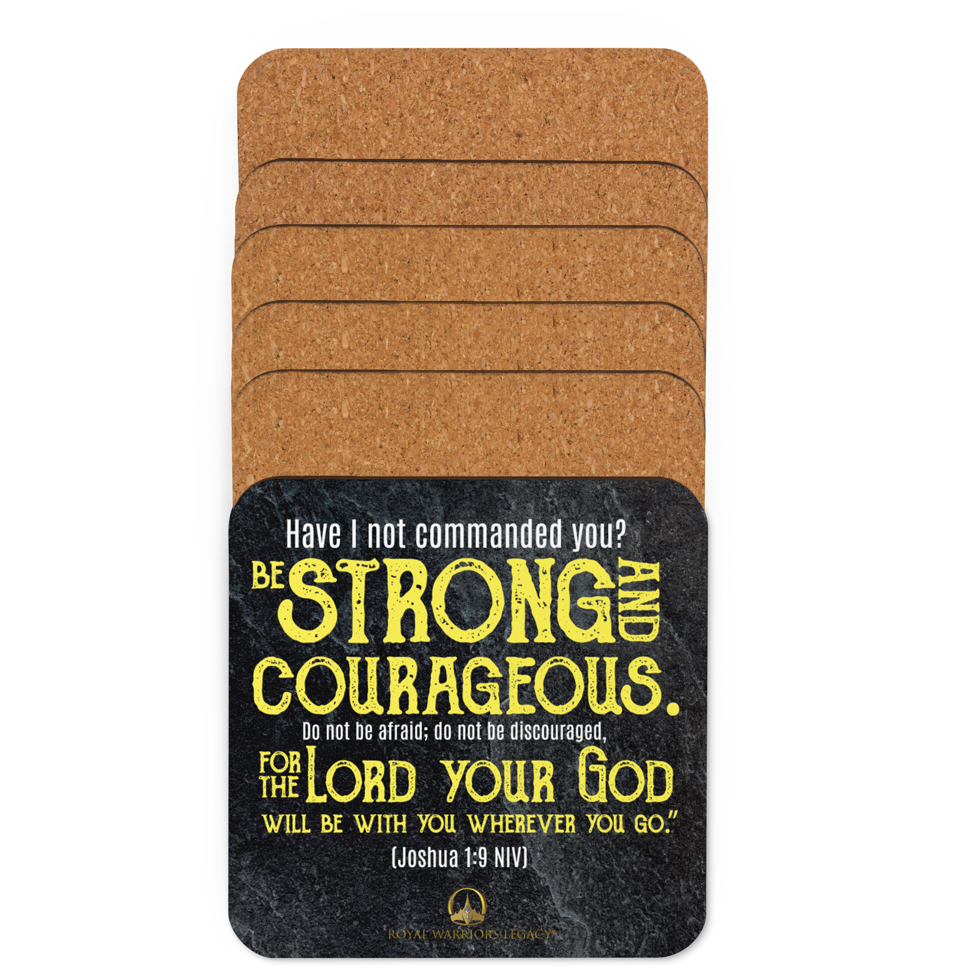 Be Strong & Courageous: Joshua 1:9 Cork-Back Coaster Set (1–6 pcs)