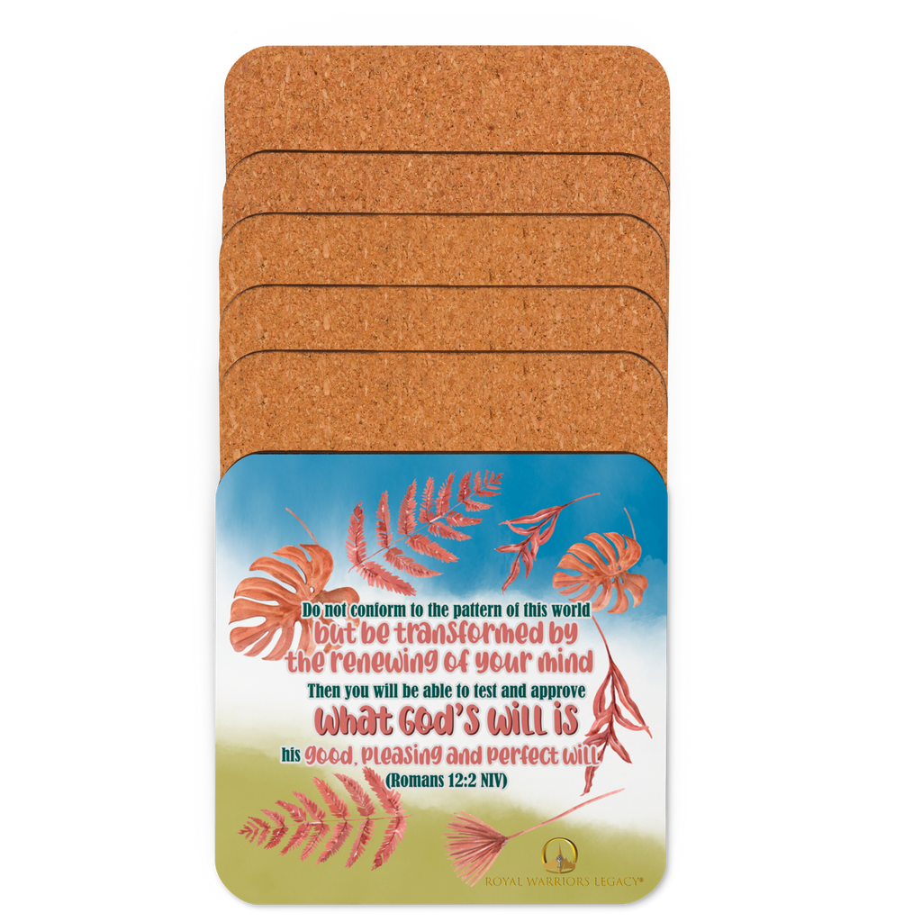 Renewed By The Spirit: Romans 12:2 Cork-Back Coaster Set (1–6 pcs)