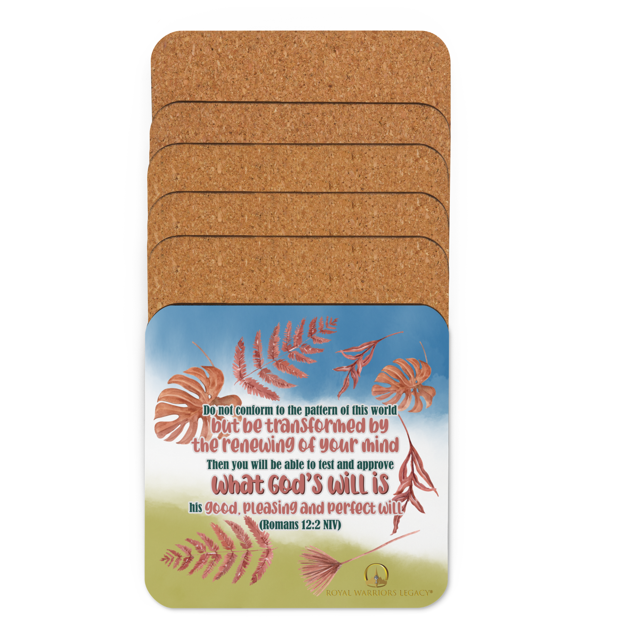 Renewed By The Spirit: Romans 12:2 Cork-Back Coaster Set (1–6 pcs)