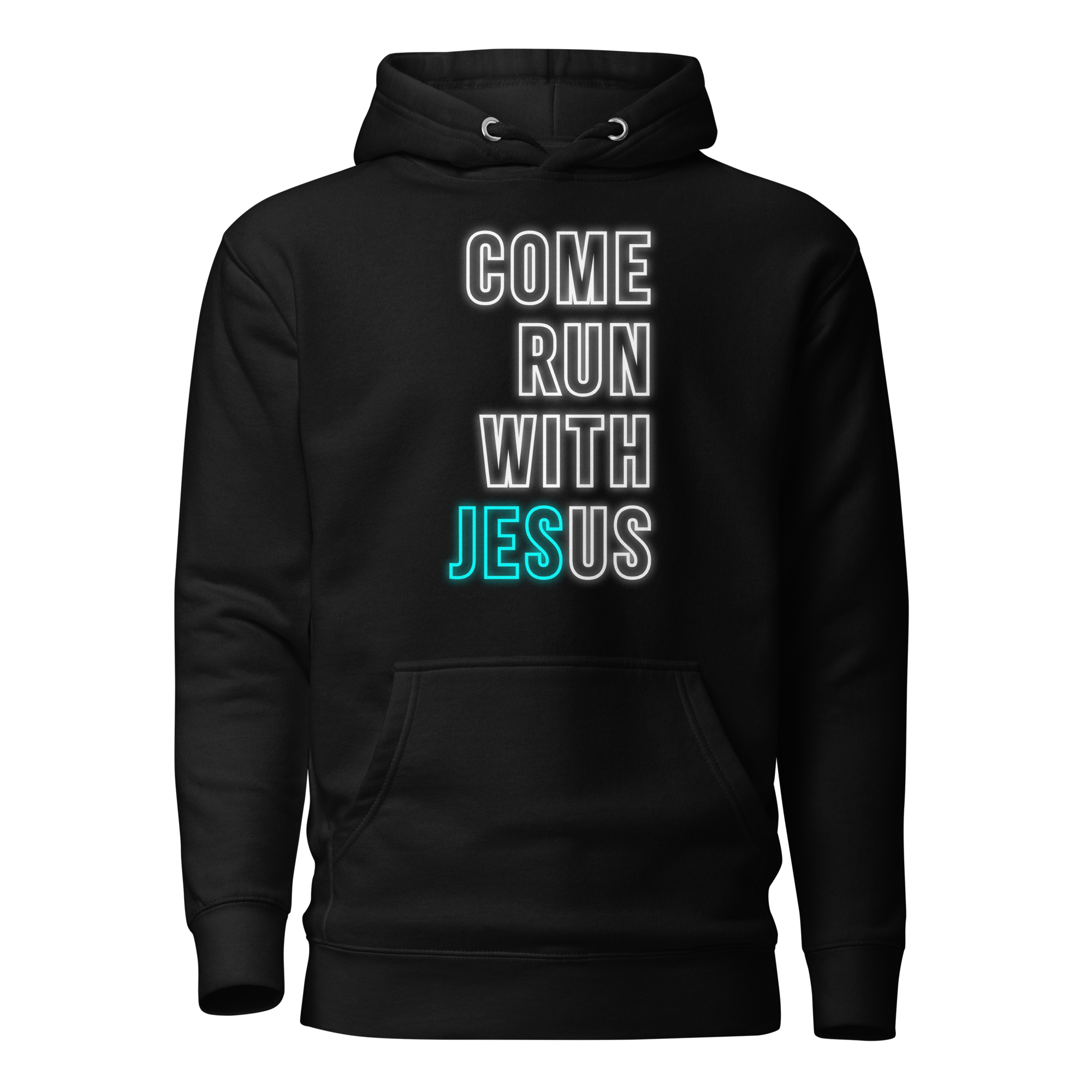 Come Run With Jesus Neon Blue Unisex Premium Hoodie