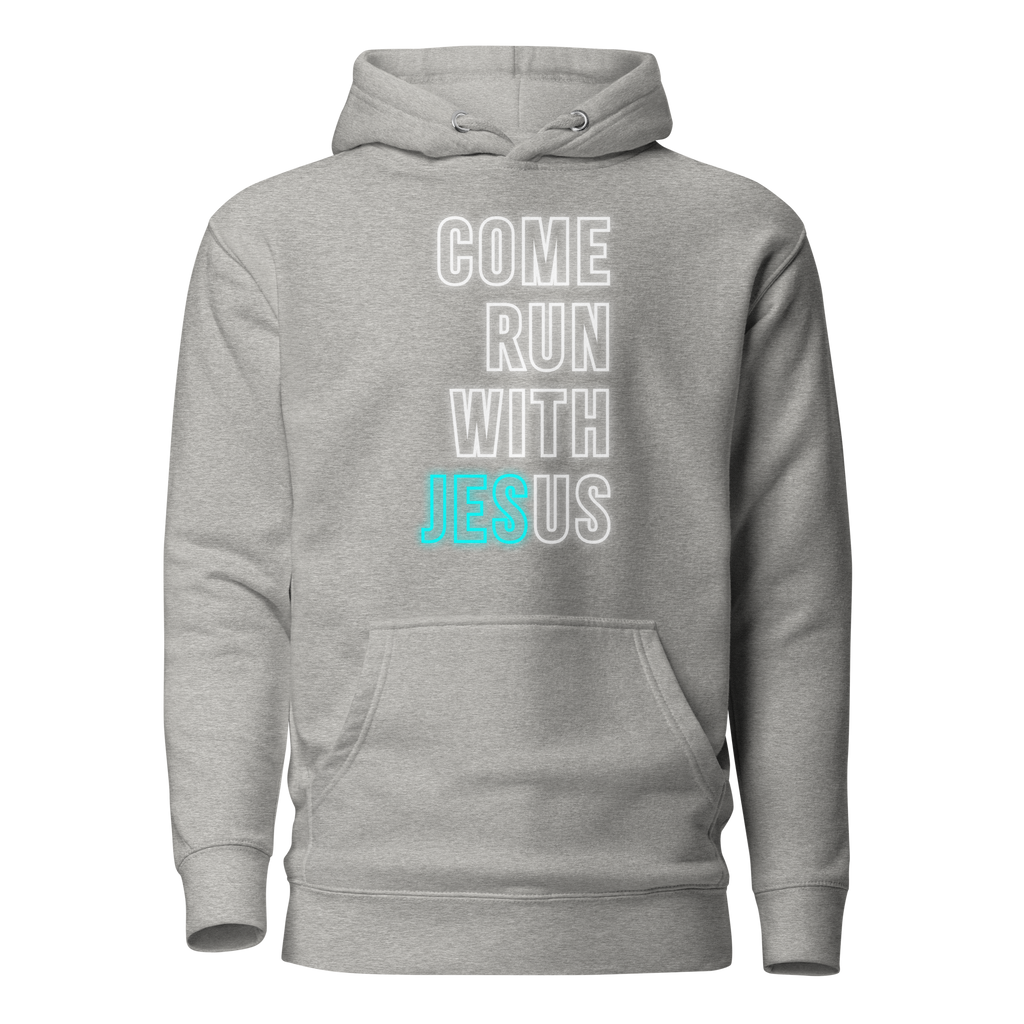 Come Run With Jesus Neon Blue Unisex Premium Hoodie