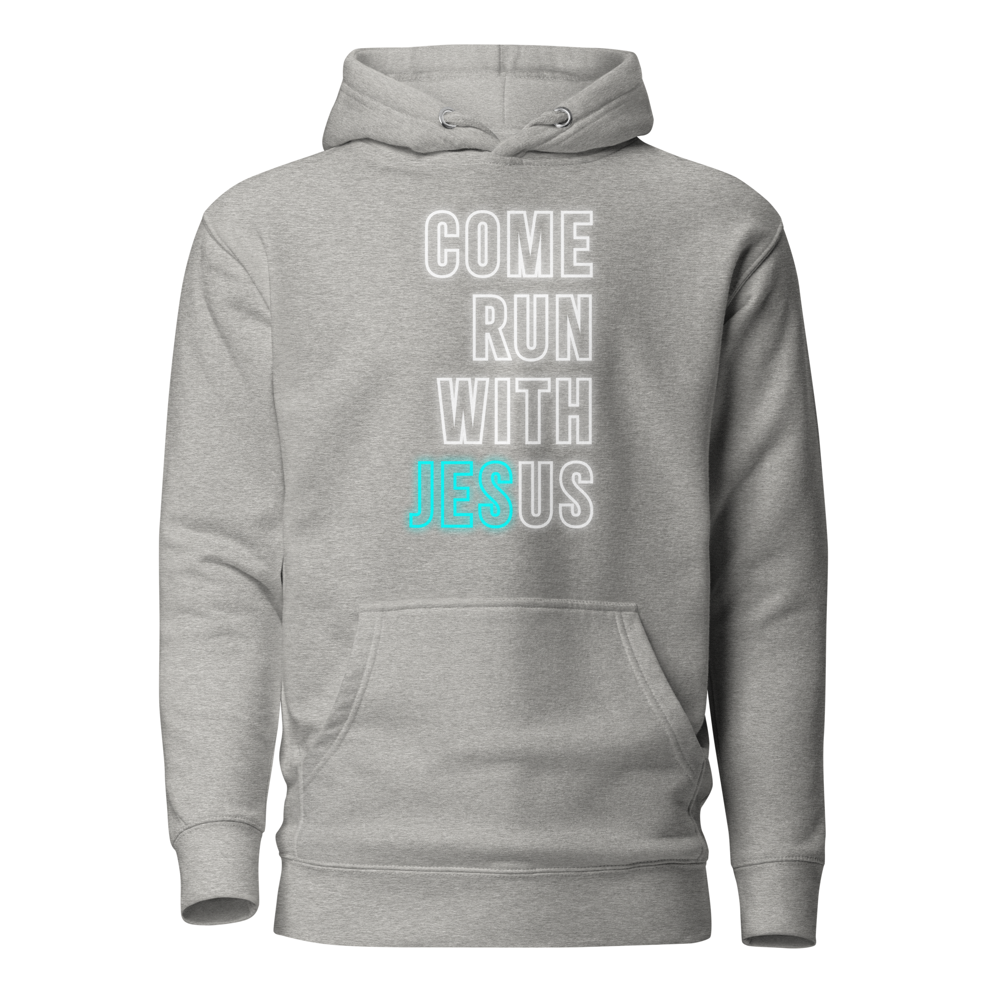 Come Run With Jesus Neon Blue Unisex Premium Hoodie