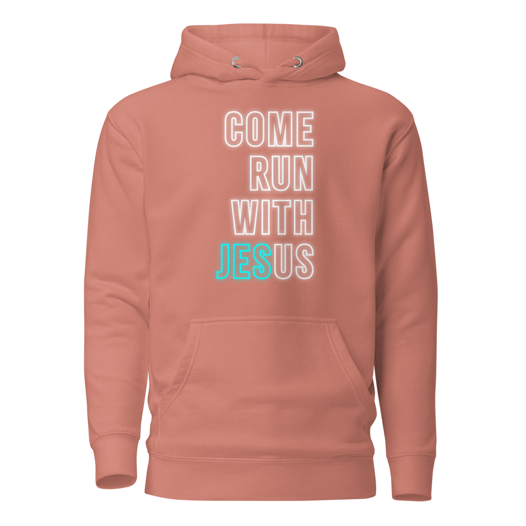 Come Run With Jesus Neon Blue Unisex Premium Hoodie