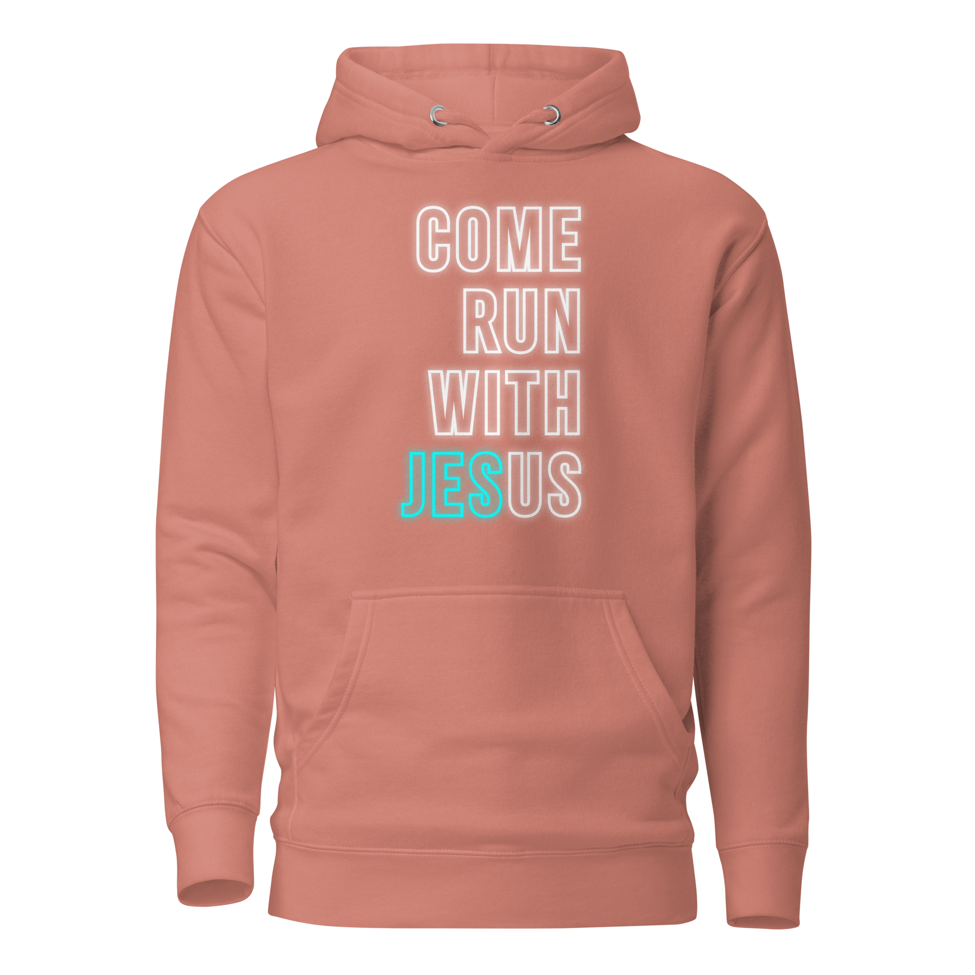 Come Run With Jesus Neon Blue Unisex Premium Hoodie