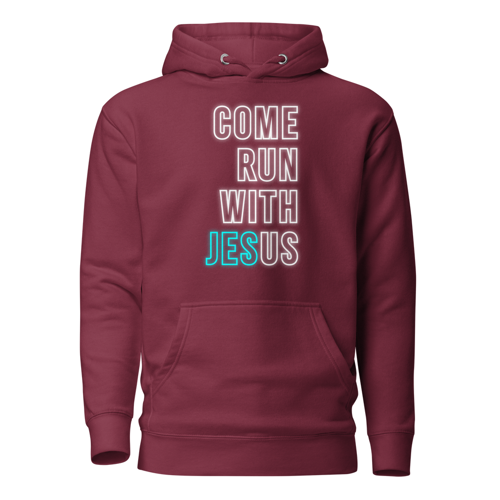 Come Run With Jesus Neon Blue Unisex Premium Hoodie