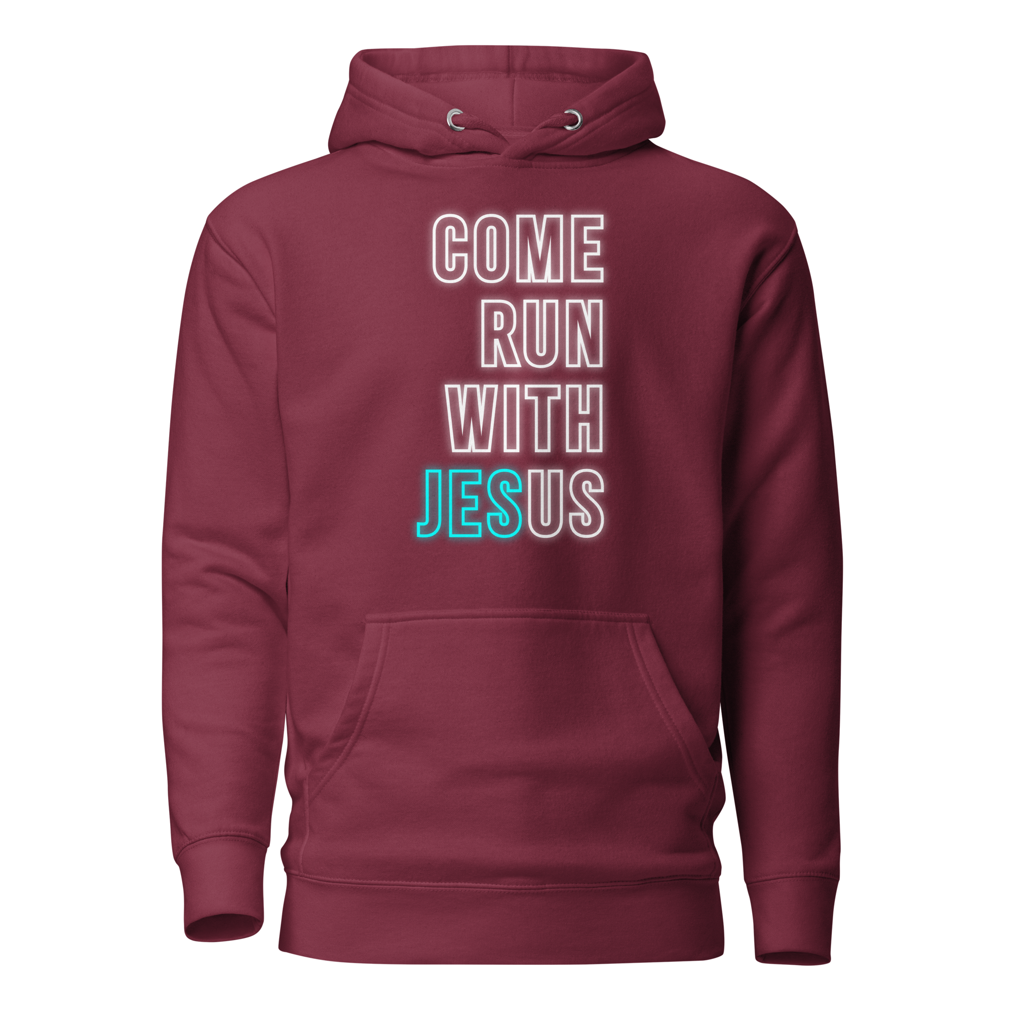 Come Run With Jesus Neon Blue Unisex Premium Hoodie