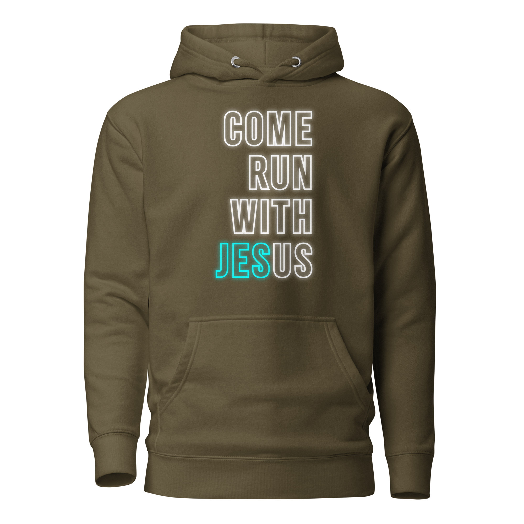 Come Run With Jesus Neon Blue Unisex Premium Hoodie
