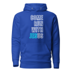 Come Run With Jesus Neon Blue Unisex Premium Hoodie
