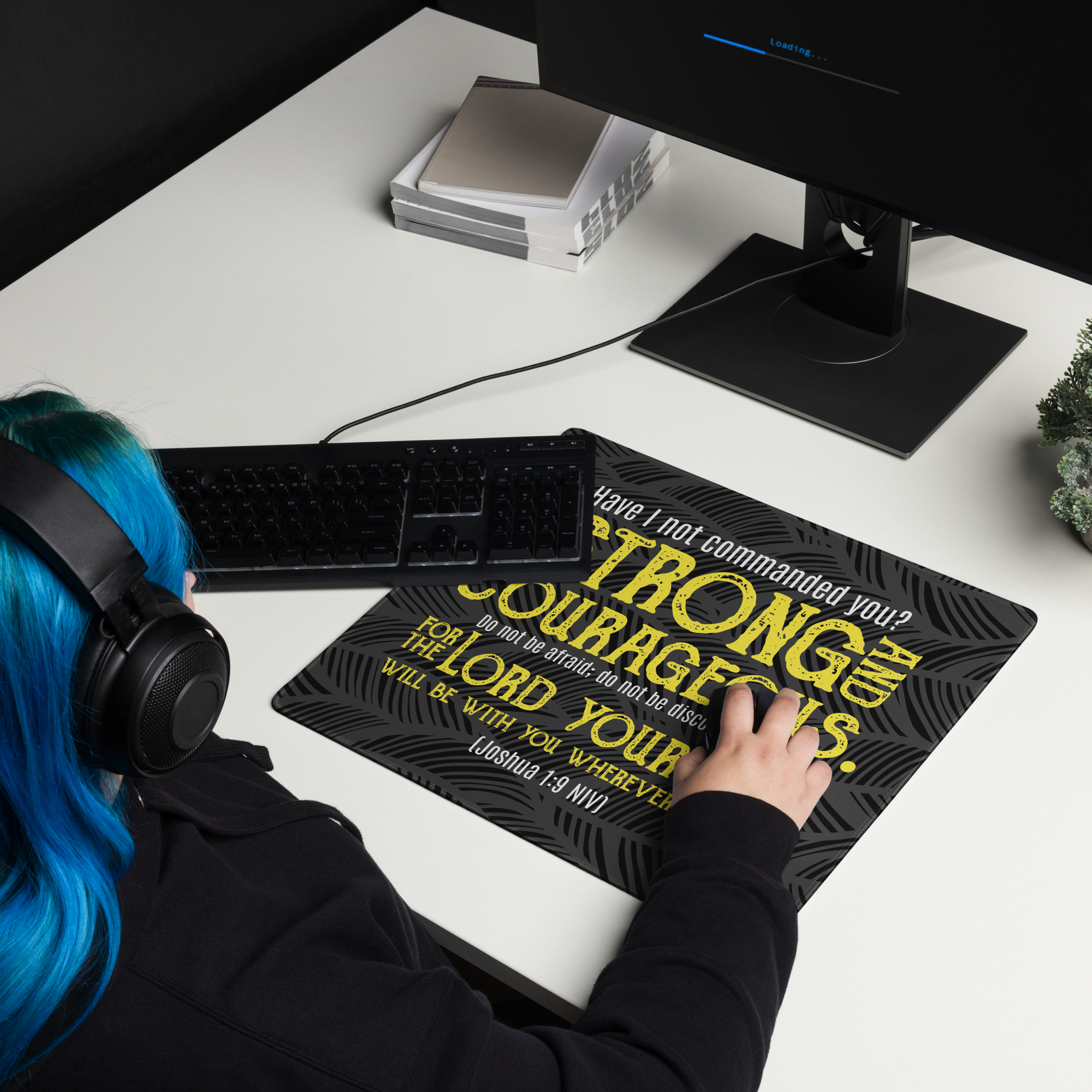 Be Strong & Courageous: Joshua 1:9 Gaming Mouse Pad (18″×16″ / 36″×18″)