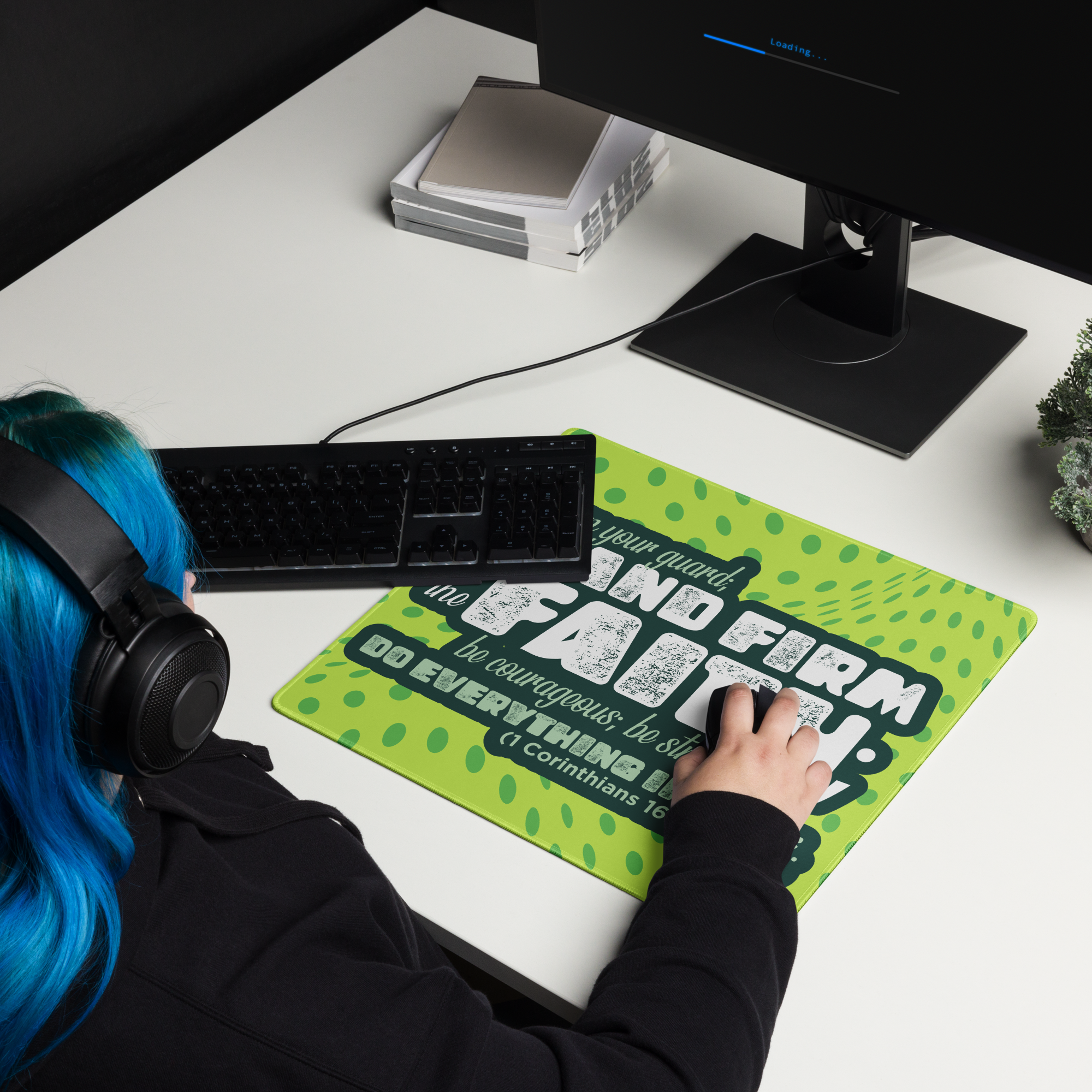 Stand Firm in Faith: 1 Corinthians 16:13-14 Gaming Mouse Pad (18″×16″ / 36″×18″)
