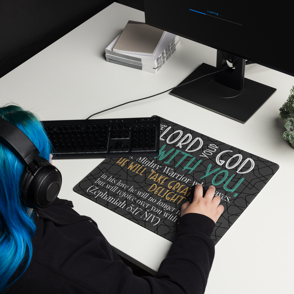 Rejoice in His Love: Zephaniah 3:17 Gaming Mouse Pad (18″×16″ / 36″×18″)