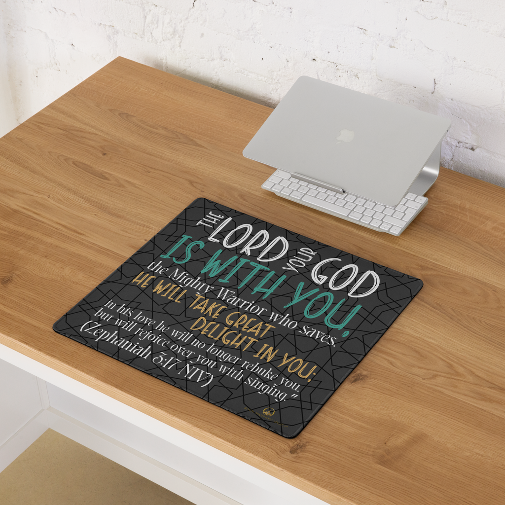 Rejoice in His Love: Zephaniah 3:17 Gaming Mouse Pad (18″×16″ / 36″×18″)