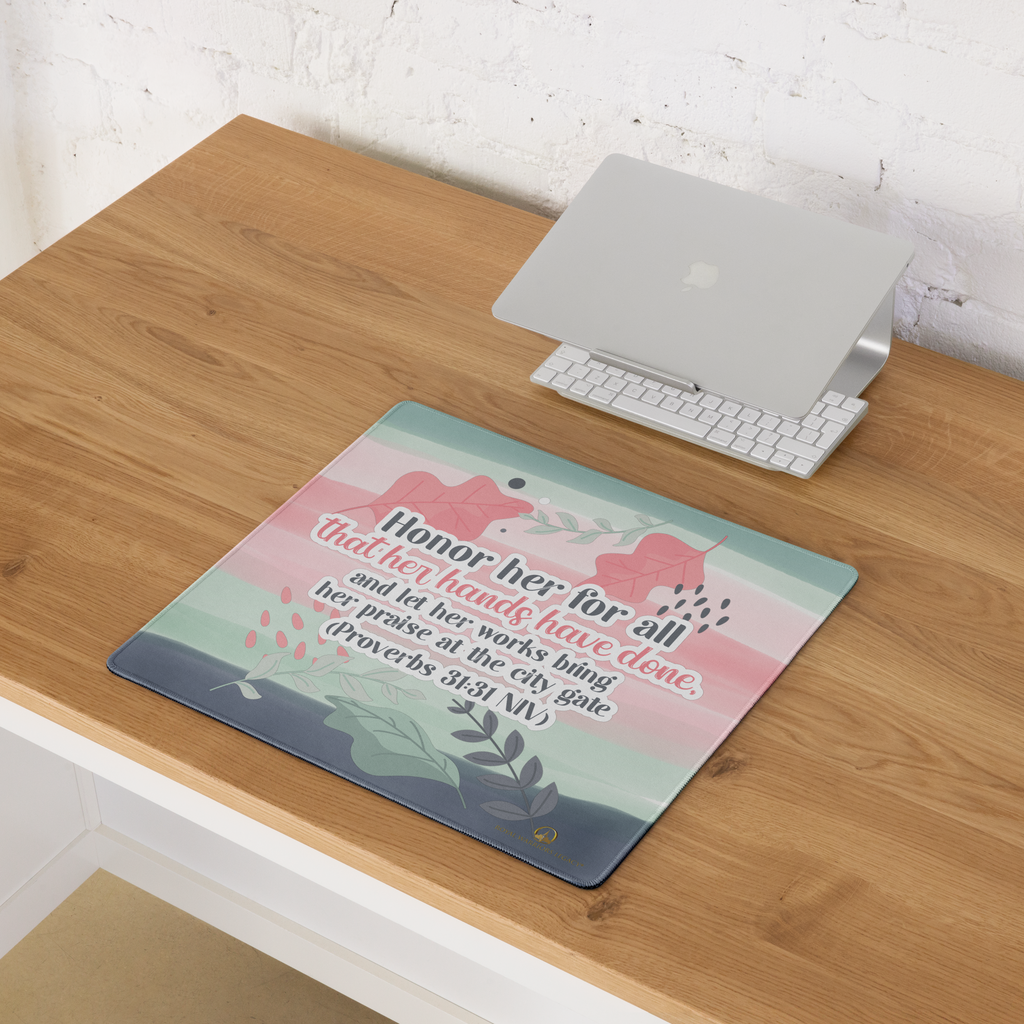 Fruitful Hands: Proverbs 31:31 Gaming Mouse Pad (18″×16″ / 36″×18″)