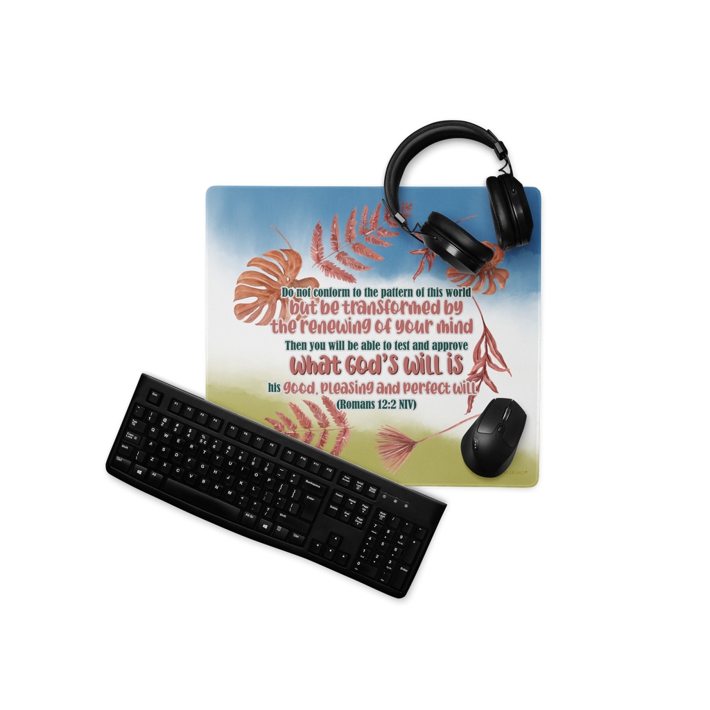 Renewed By The Spirit: Romans 12:2 Gaming Mouse Pad (18″×16″ / 36″×18″)