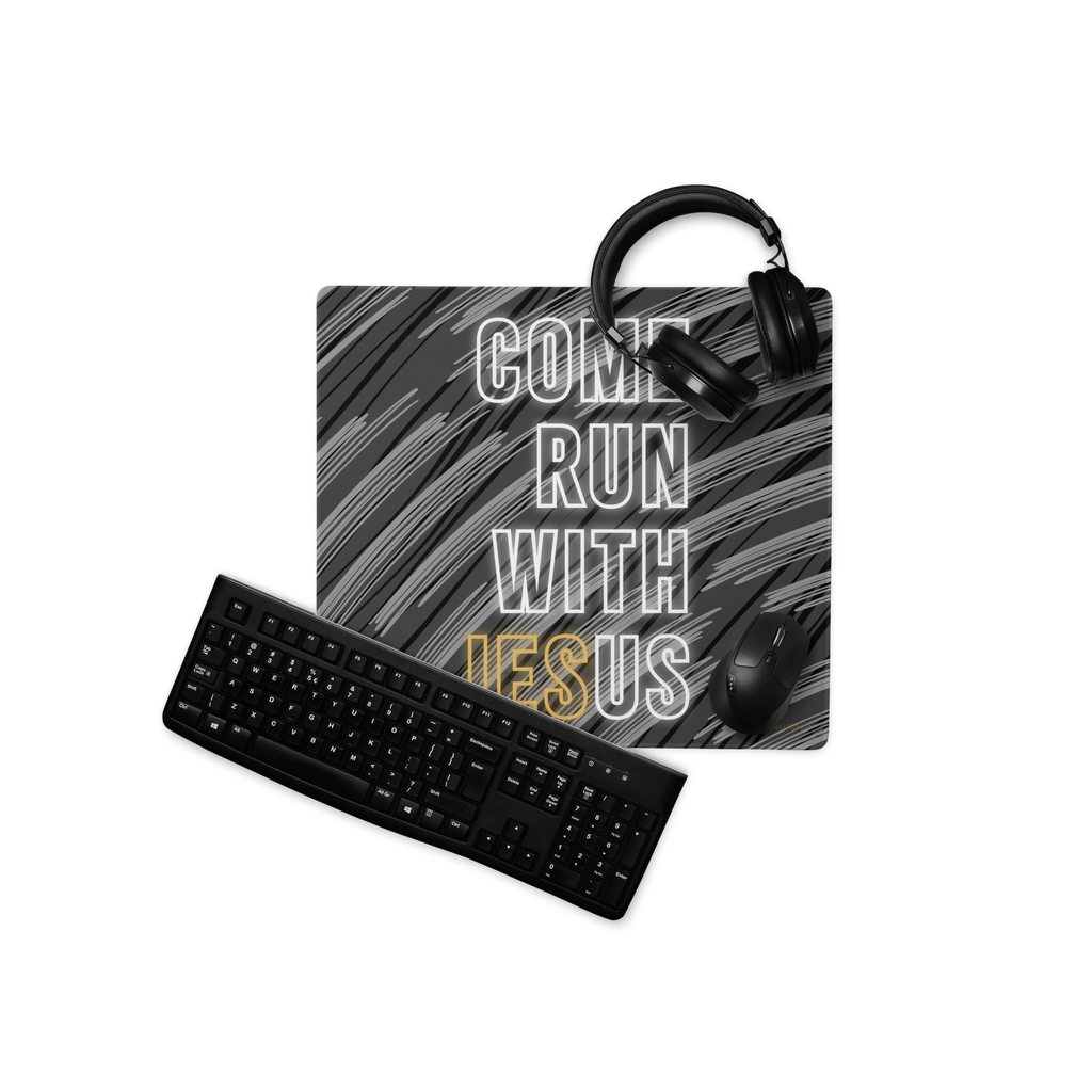 Come Run With Jesus Gold Gaming Mouse Pad (18″×16″ / 36″×18″)
