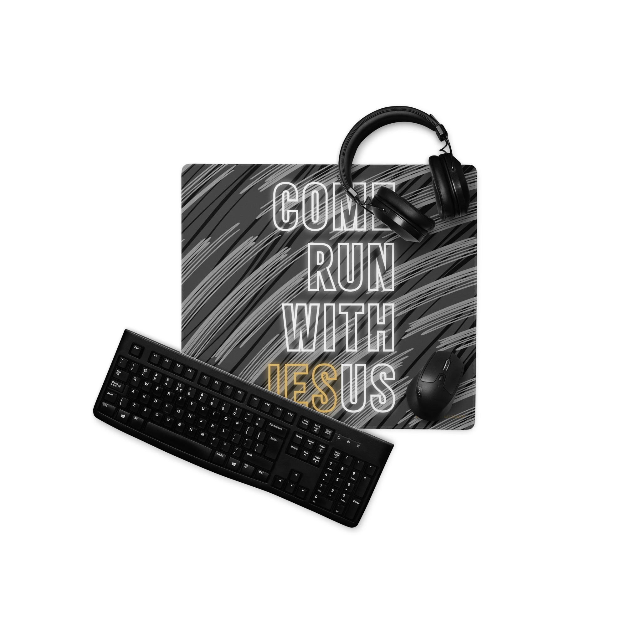 Come Run With Jesus Gold Gaming Mouse Pad (18″×16″ / 36″×18″)
