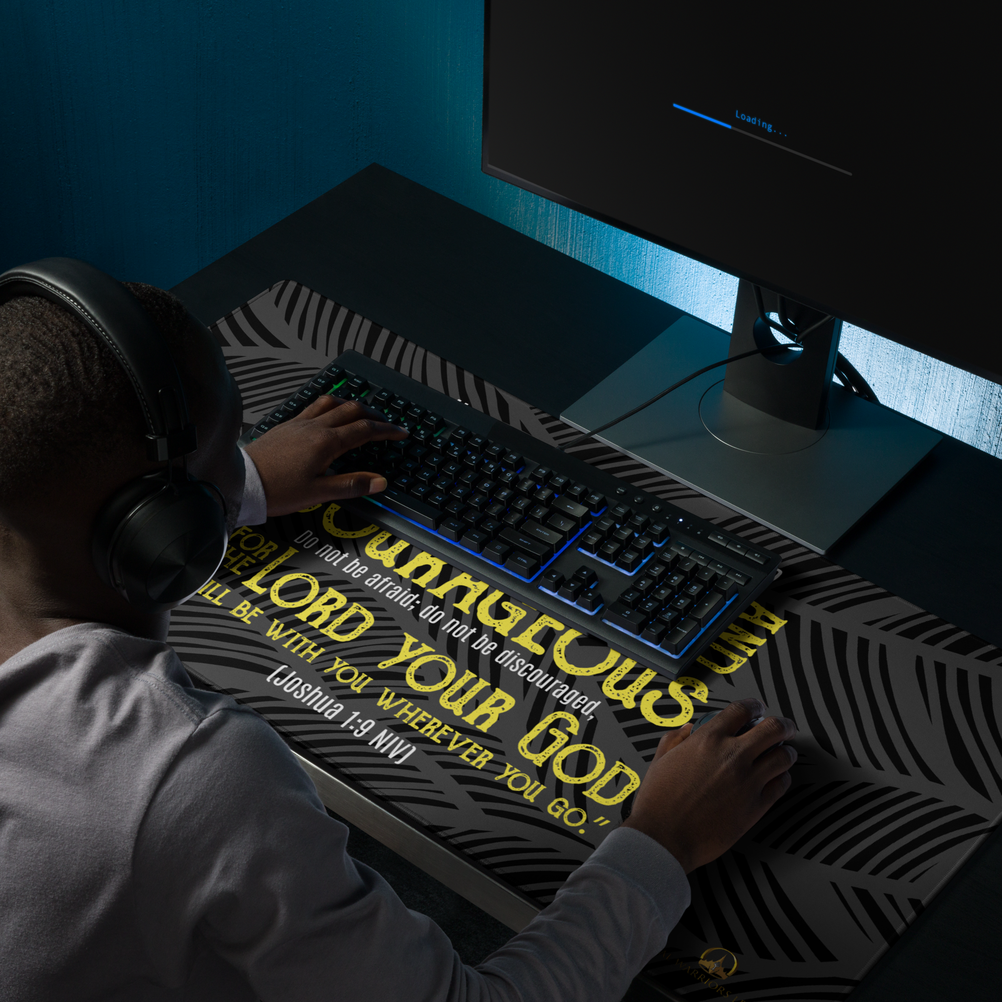Be Strong & Courageous: Joshua 1:9 Gaming Mouse Pad (18″×16″ / 36″×18″)