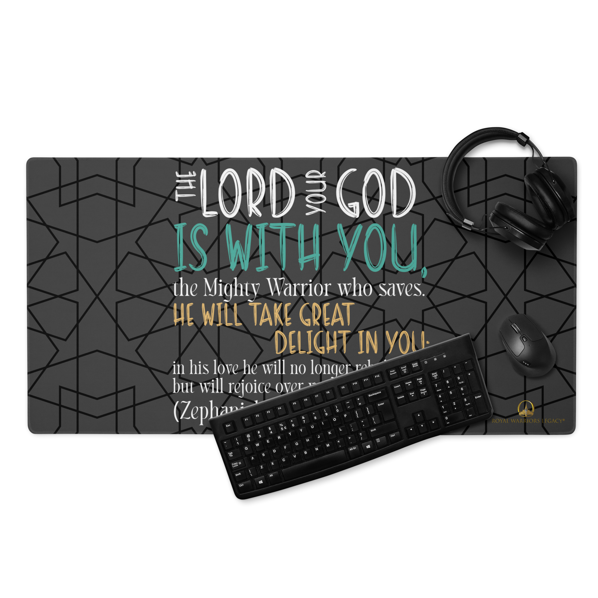 Rejoice in His Love: Zephaniah 3:17 Gaming Mouse Pad (18″×16″ / 36″×18″)