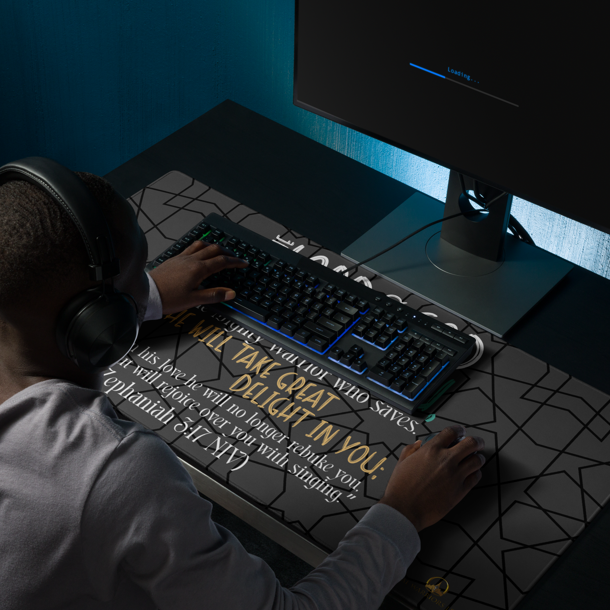 Rejoice in His Love: Zephaniah 3:17 Gaming Mouse Pad (18″×16″ / 36″×18″)