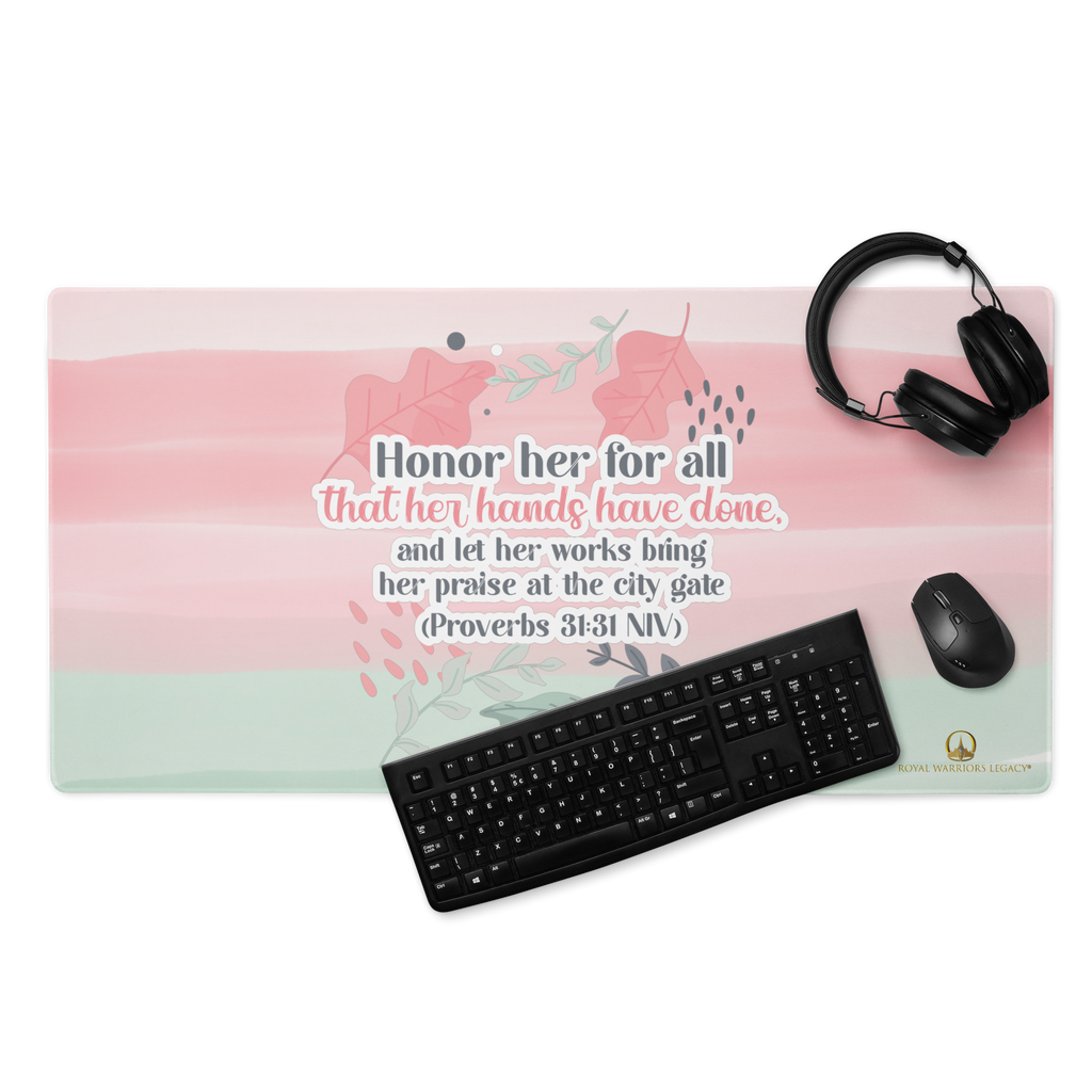 Fruitful Hands: Proverbs 31:31 Gaming Mouse Pad (18″×16″ / 36″×18″)