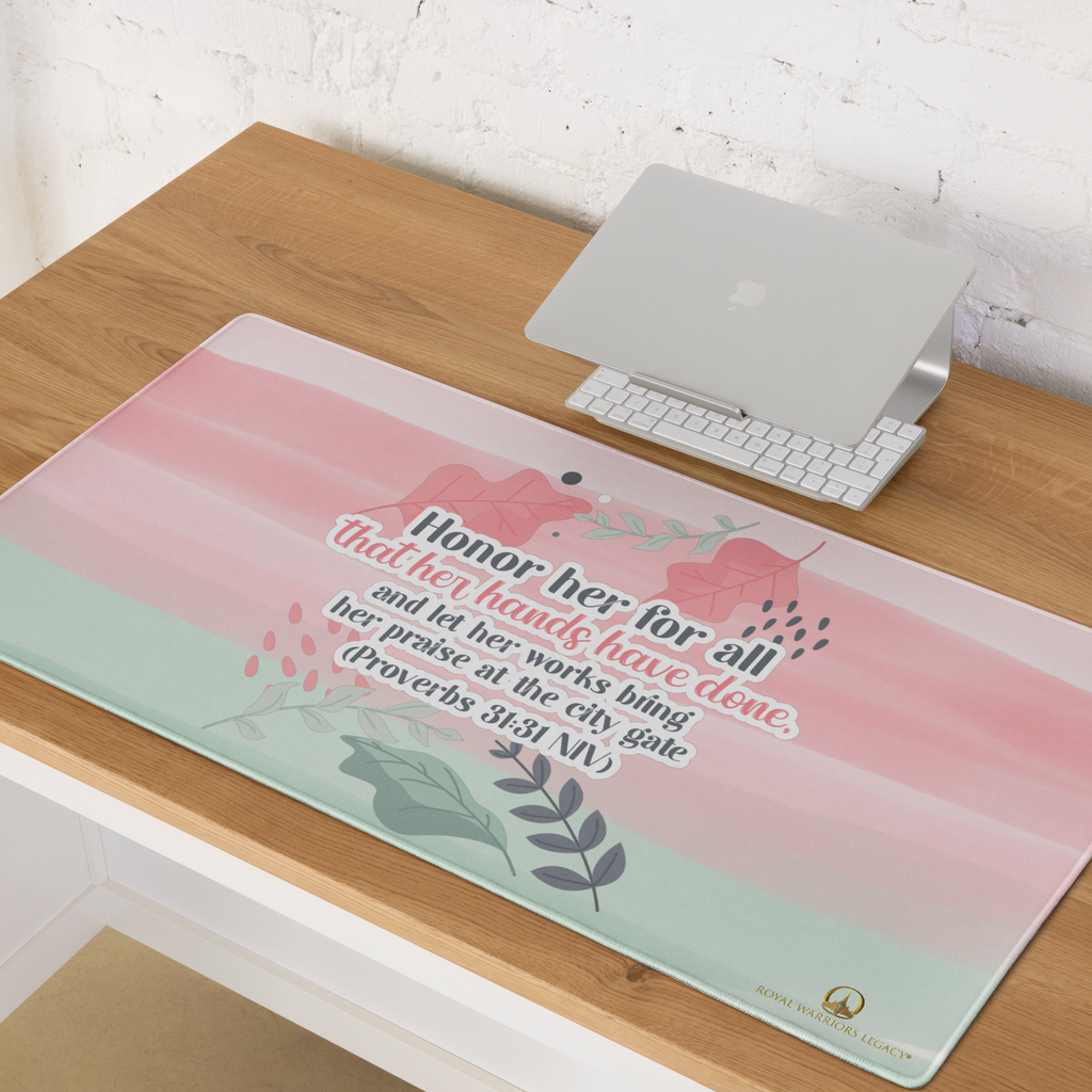Fruitful Hands: Proverbs 31:31 Gaming Mouse Pad (18″×16″ / 36″×18″)