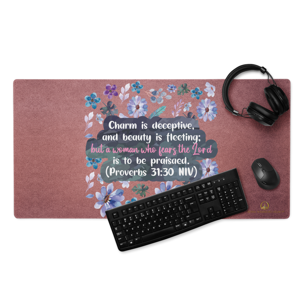 Fearless Woman: Proverbs 31:30 Gaming Mouse Pad (18″×16″ / 36″×18″)