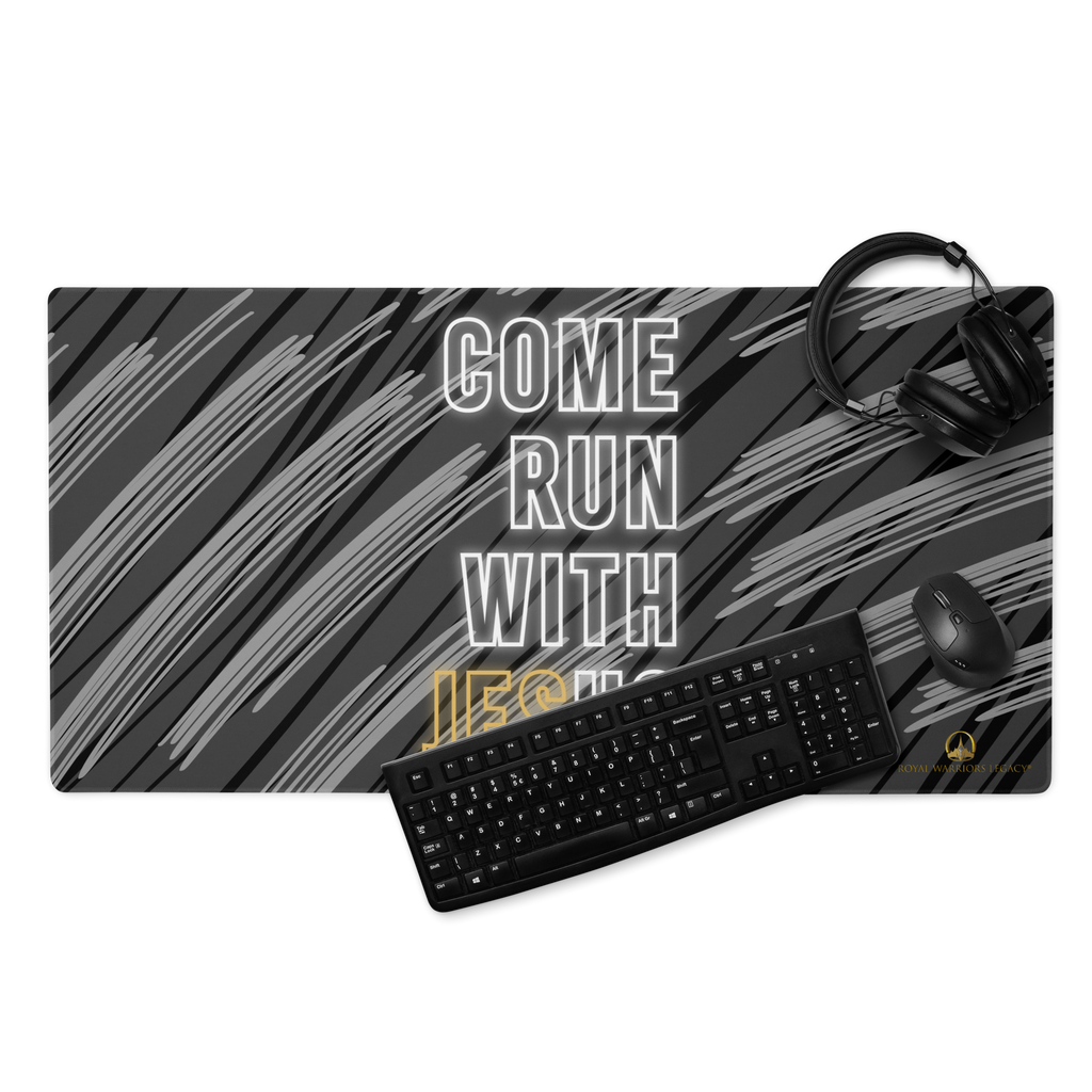 Come Run With Jesus Gold Gaming Mouse Pad (18″×16″ / 36″×18″)