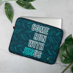 Come Run With Jesus Neon Blue Laptop Sleeve (13" / 15")