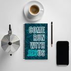 Come Run With Jesus Neon Blue Spiral Bullet Notebook