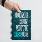 Come Run With Jesus Neon Blue Spiral Bullet Notebook