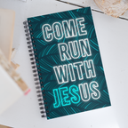 Come Run With Jesus Neon Blue Spiral Bullet Notebook