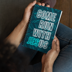 Come Run With Jesus Neon Blue Spiral Bullet Notebook