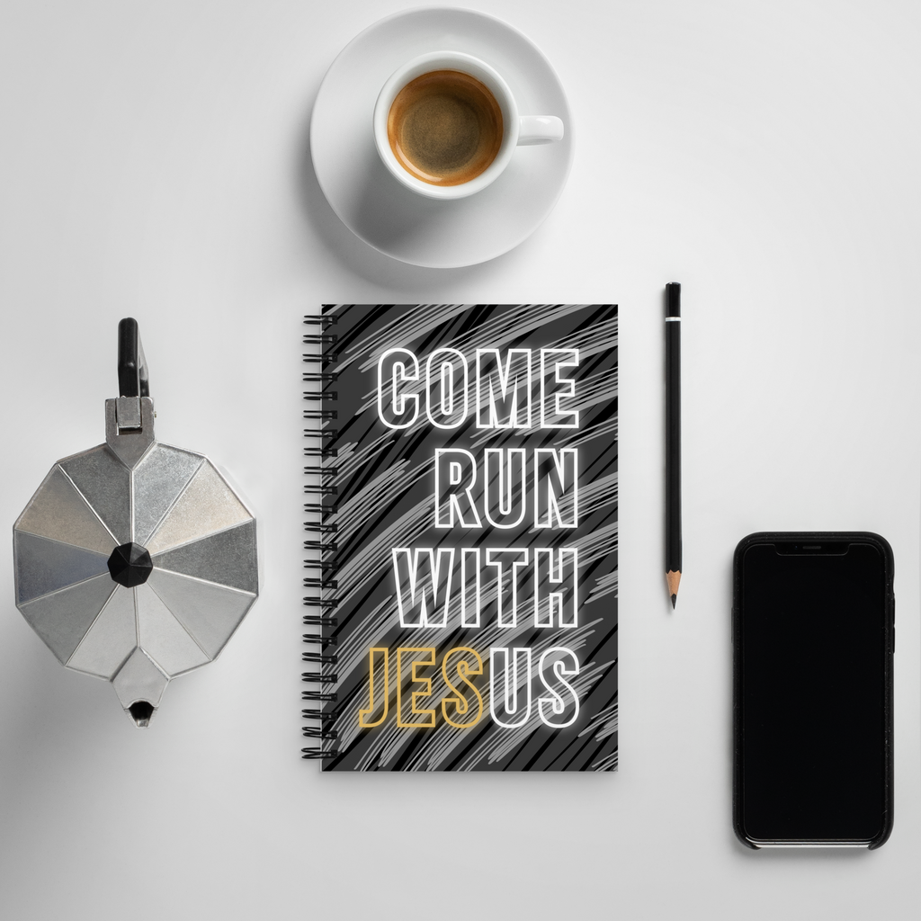 Come Run With Jesus Gold Spiral Bullet Notebook