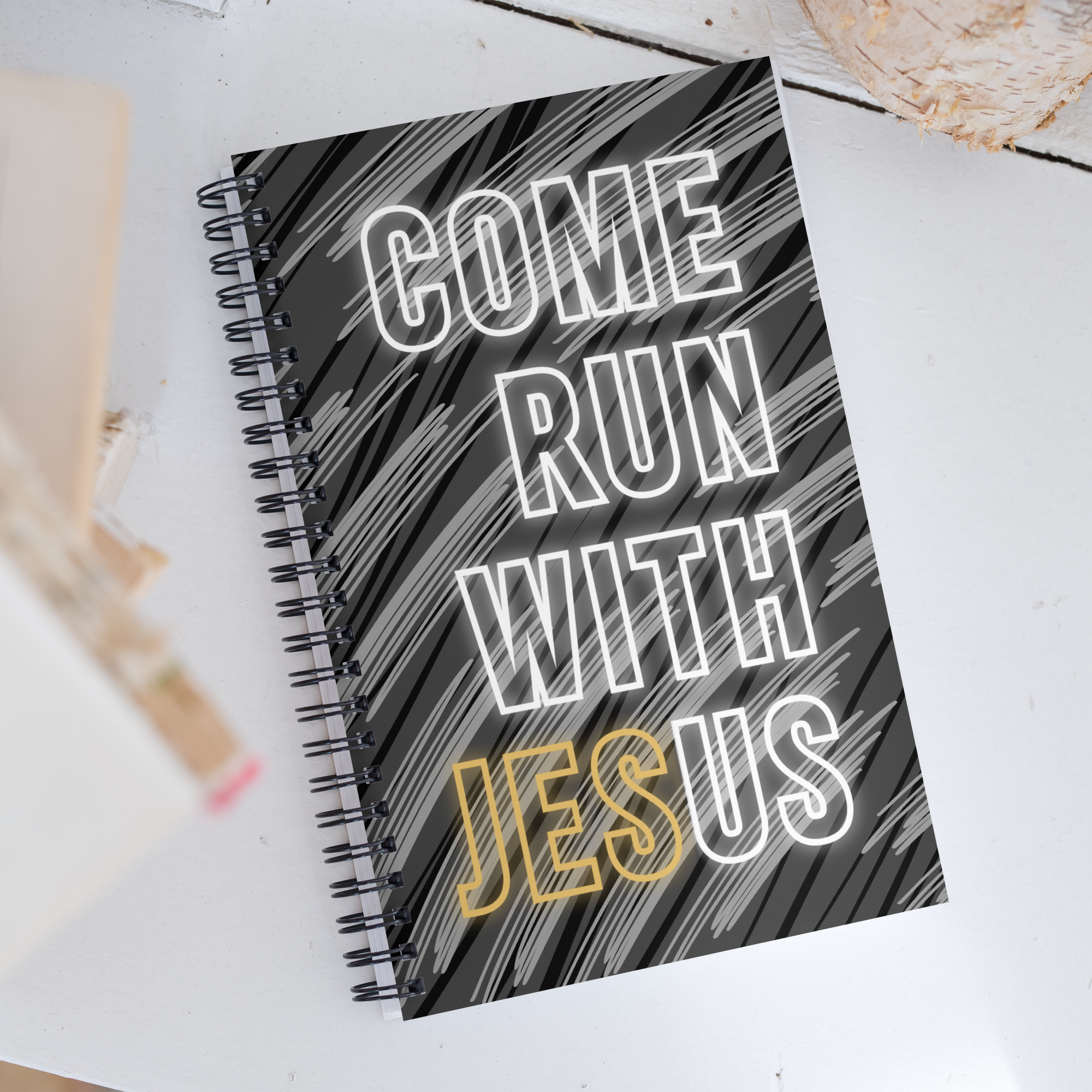 Come Run With Jesus Gold Spiral Bullet Notebook
