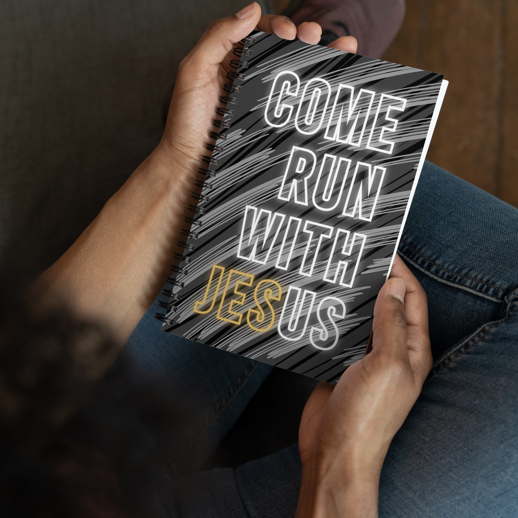Come Run With Jesus Gold Spiral Bullet Notebook