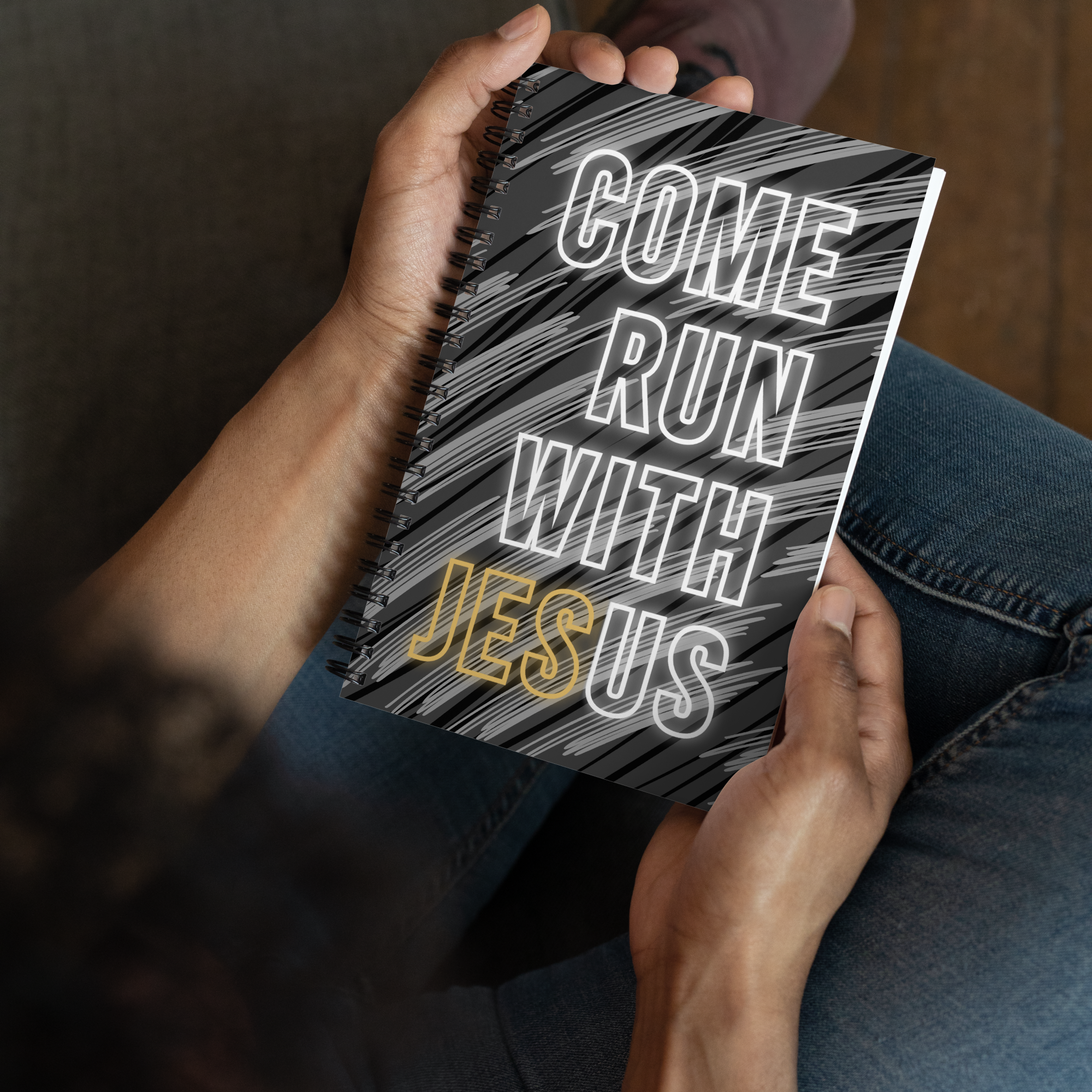 Come Run With Jesus Gold Spiral Bullet Notebook