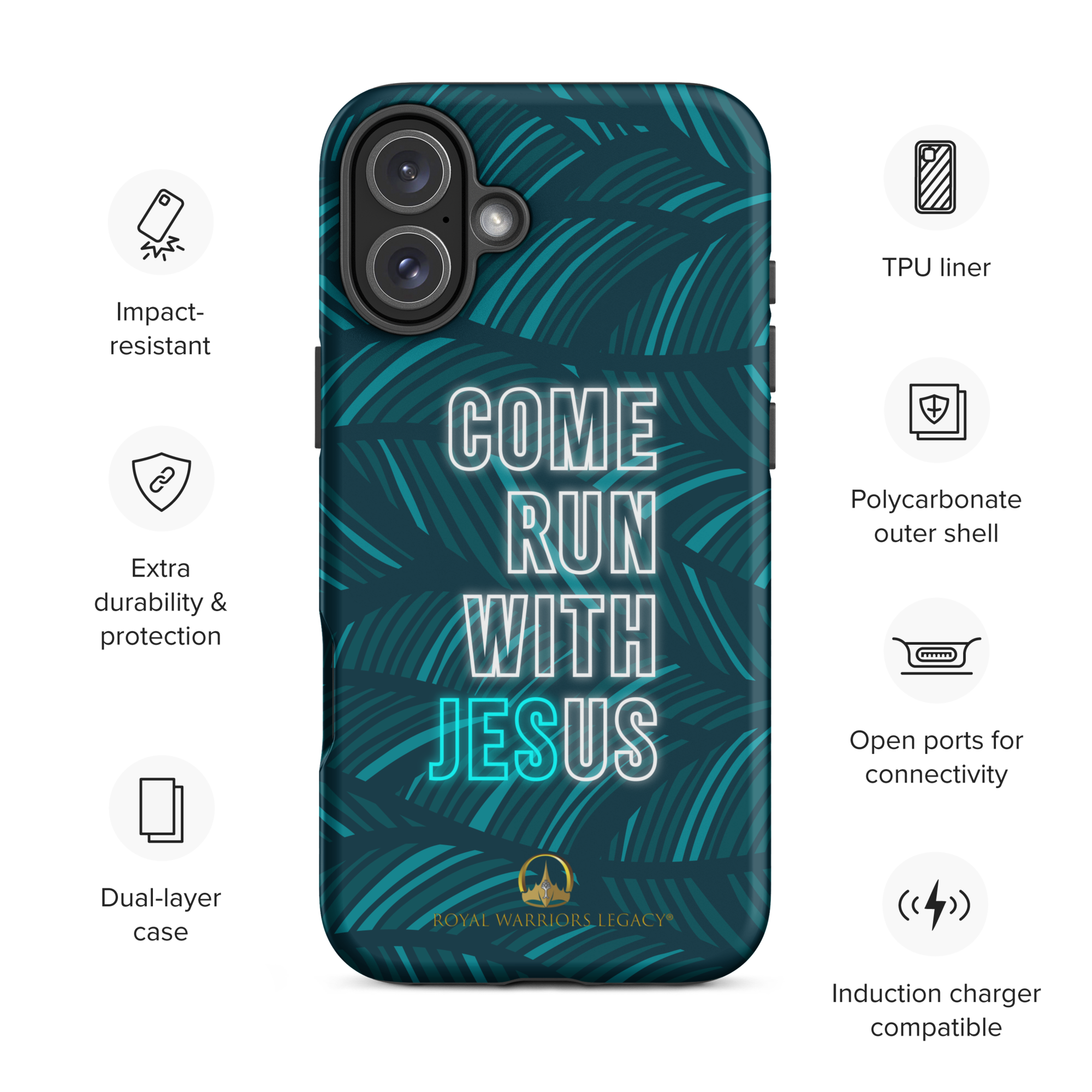 Come Run With Jesus Neon Blue iPhone® Tough Case
