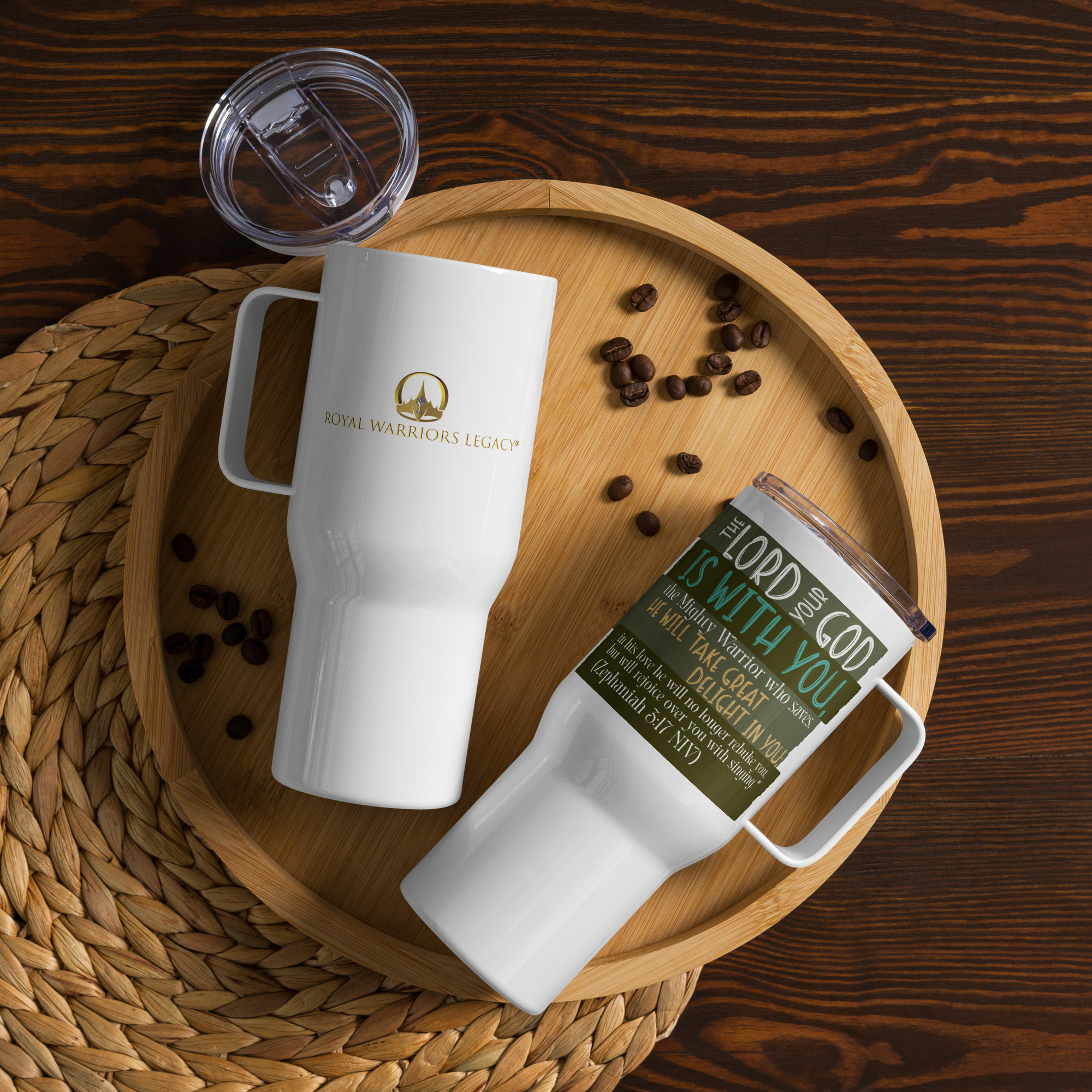 Rejoice in His Love: Zephaniah 3:17 Travel Mug With Handle (25 oz / 40 oz)