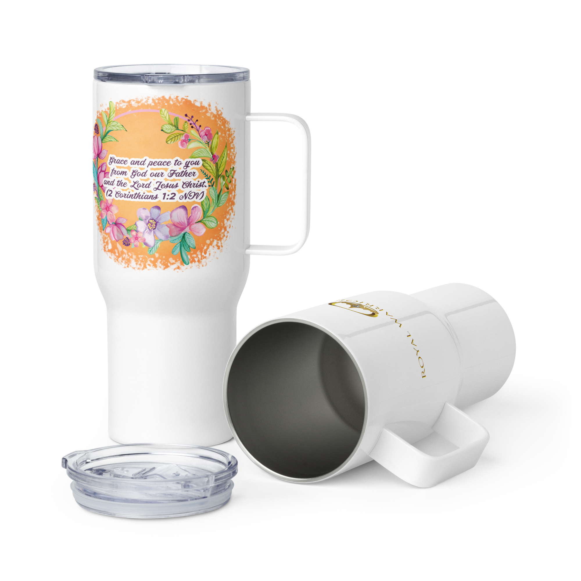Grace & Peace Blooms: 2 Corinthians 1:2 Travel Mug With Handle (25 oz / 40 oz)