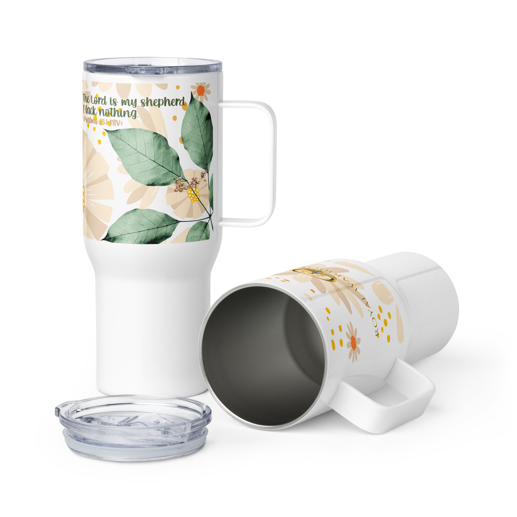 The Lord Is My Shepherd: Psalm 23:1 Travel Mug With Handle (25 oz / 40 oz)
